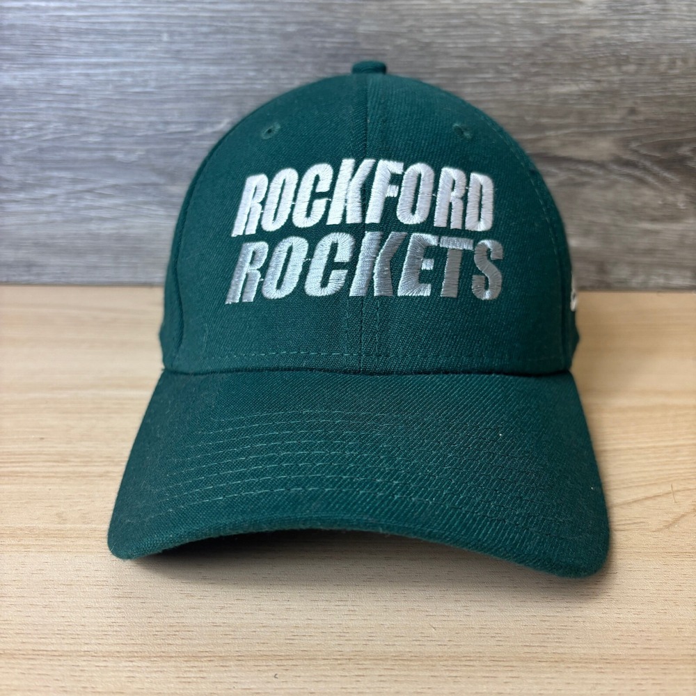 Rockford Rockets Hat Cap Fitted M/L Green Minnesota High School New Era